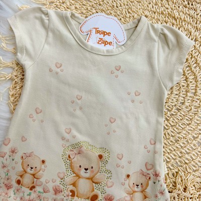  Conj. Blusa Ursinhas Fofas e Short - Areia e Ferrugem